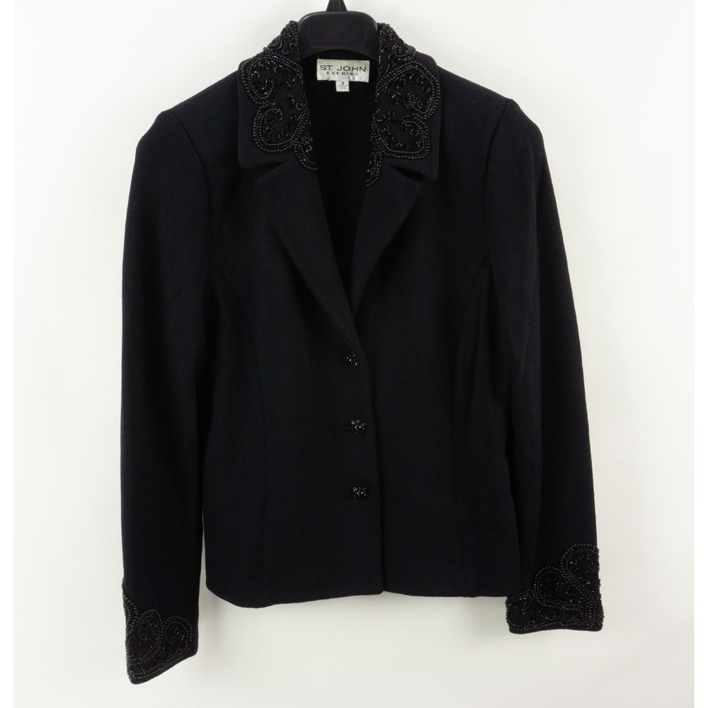 ST John Swarovski Bead Embellished Knit Wool Sport Coat Evening Jacket Womens 16